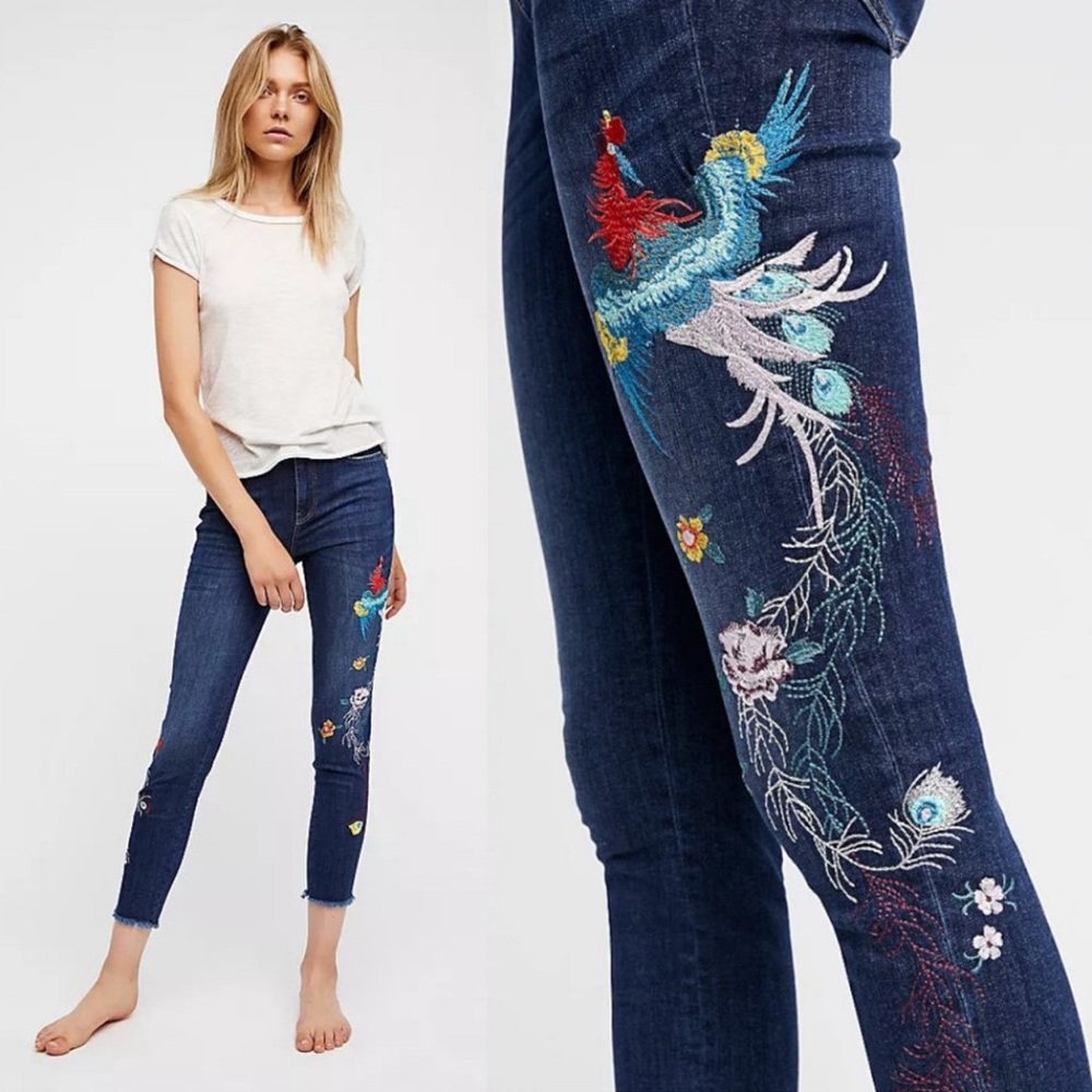 Free People Embroidered Skinny Jeans